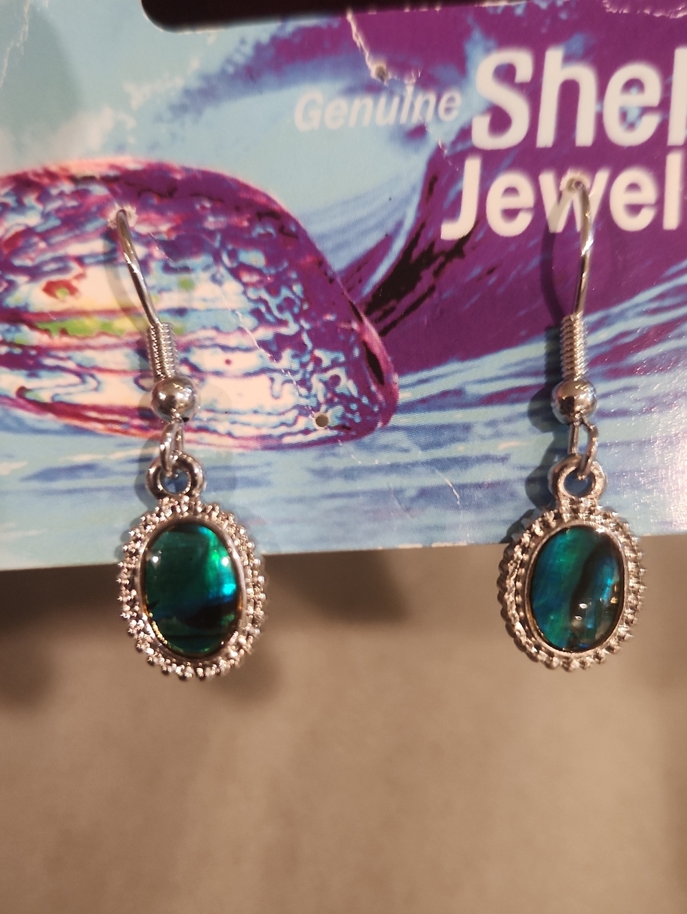 Silver-Tone Green/Blue Oval Drop Earrings